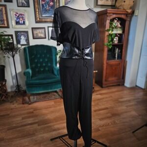 Curvy Sense Black Mesh Sweetheart Jumpsuit Faux Leather Corset Belt Women 4X